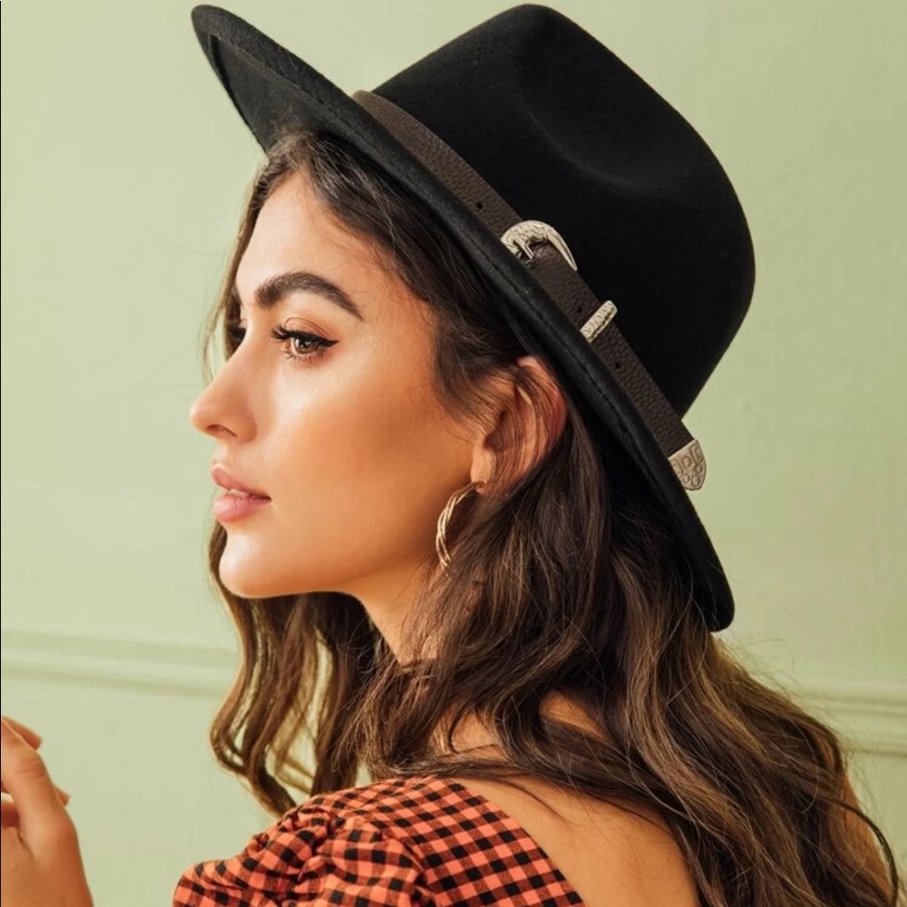 Felt trilby hat medium brim black boho - Picture 2 of 2
